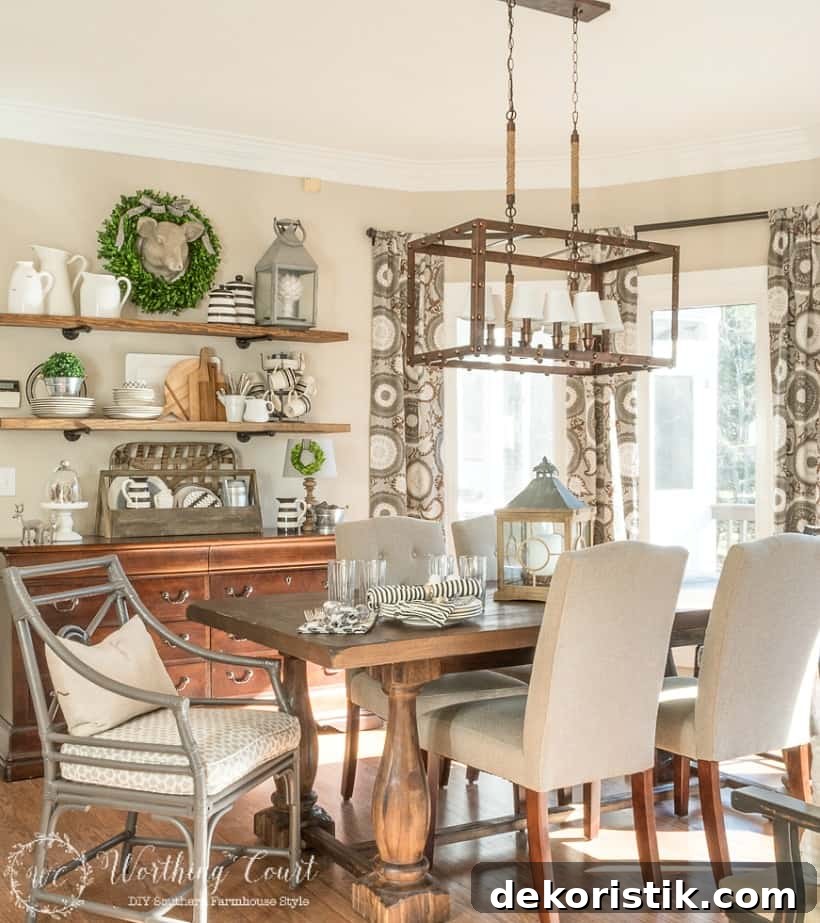 farmhouse breakfast room and open shelves