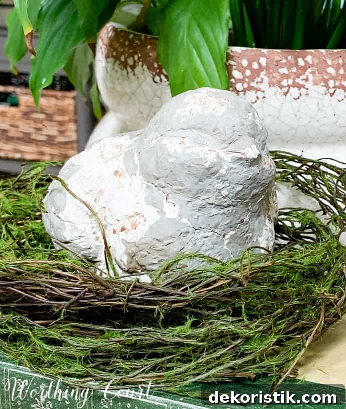 Chippy bird in a diy bird's nest.