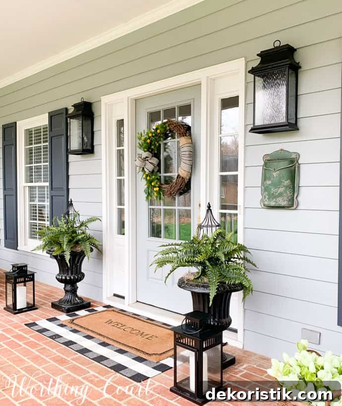 Front porch decorated for spring.