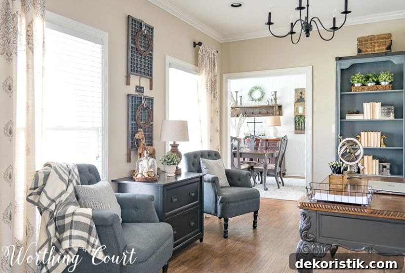 pair of gray accent chairs in home office