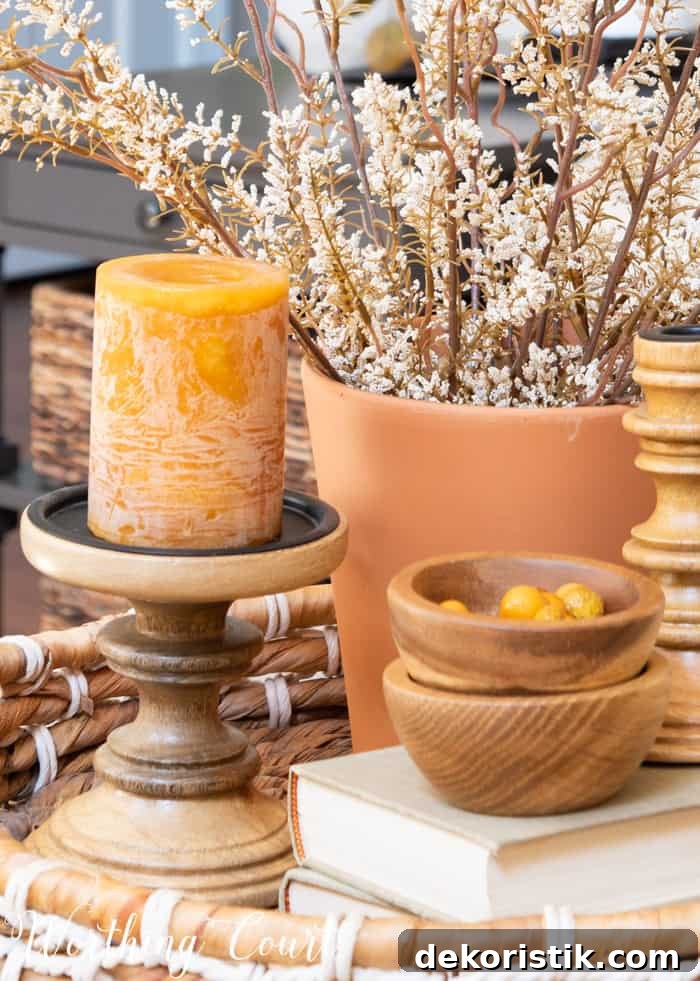 family room with neutral furniture decorated for fall