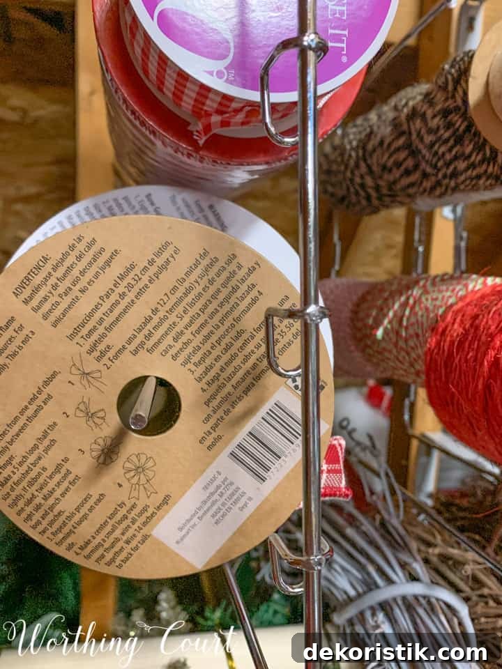 ribbon rolls stored on pants hanger