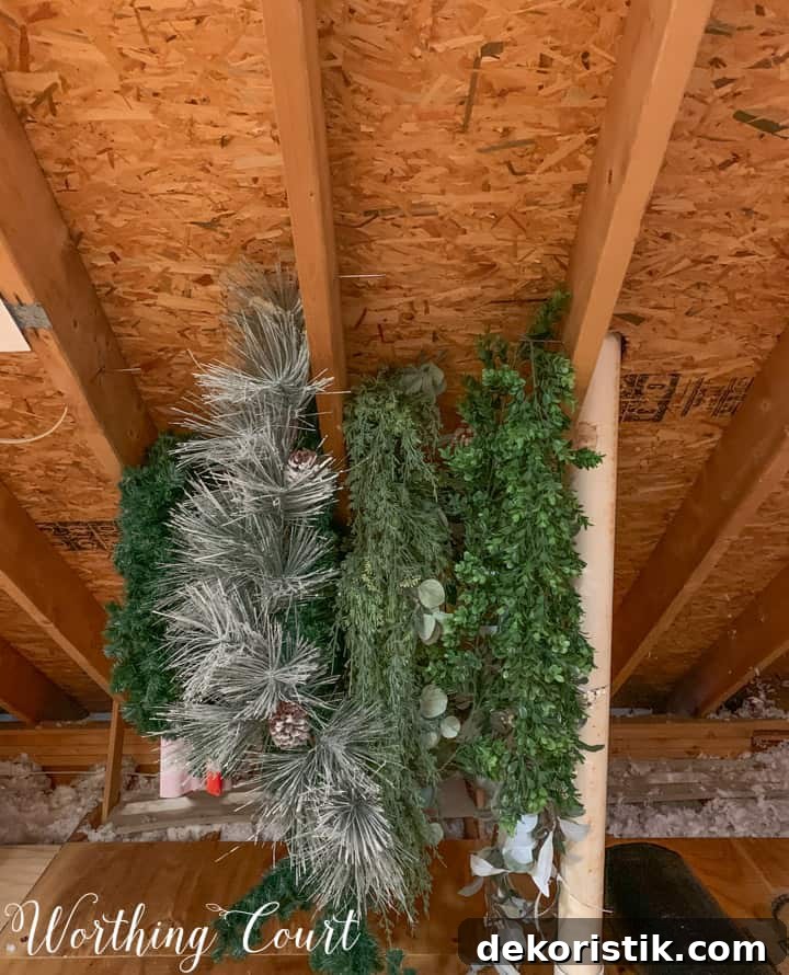 garlands hanging from ceiling rafters