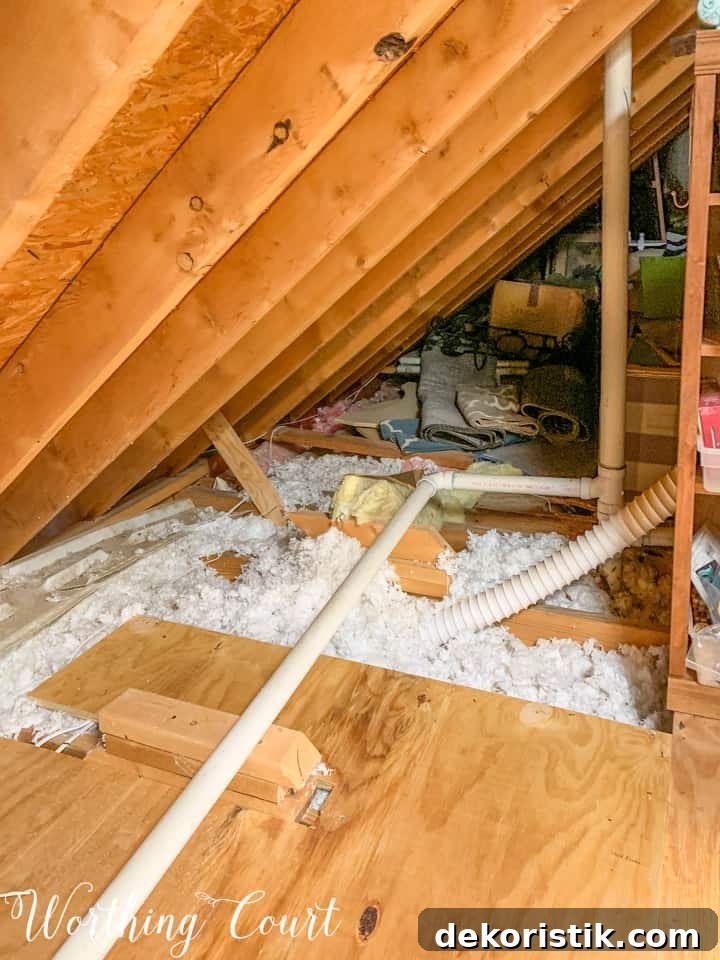 pipes and wiring in attic