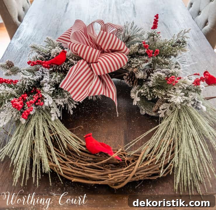 partially assembled Christmas wreath lying on a table