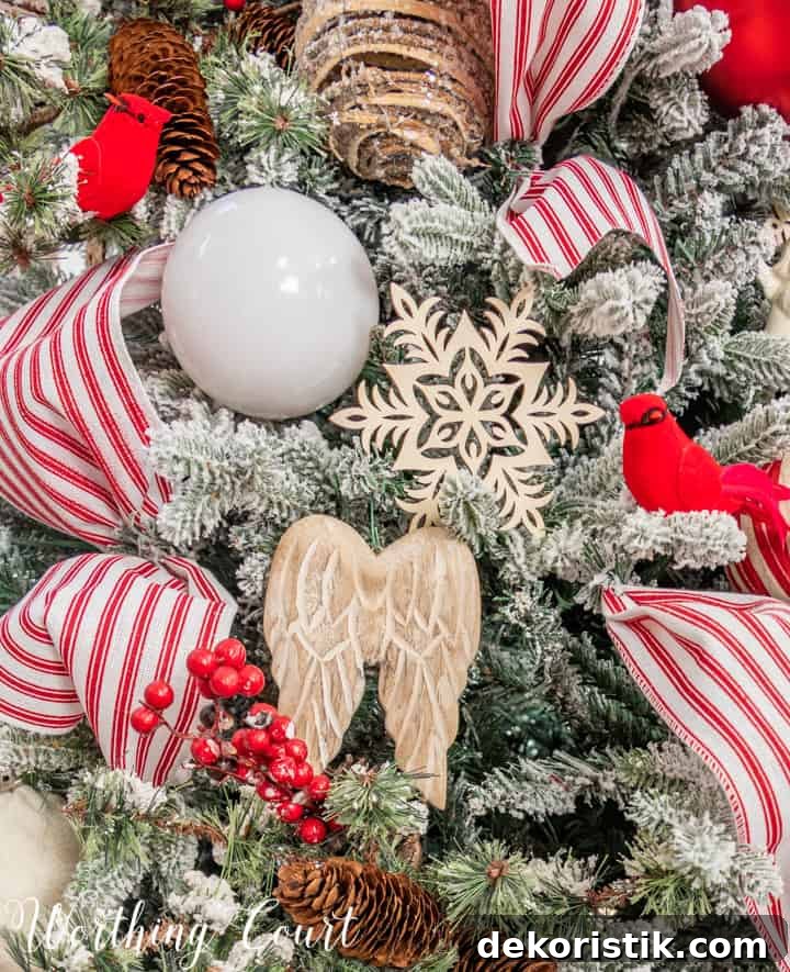 red and white Christmas tree decorations