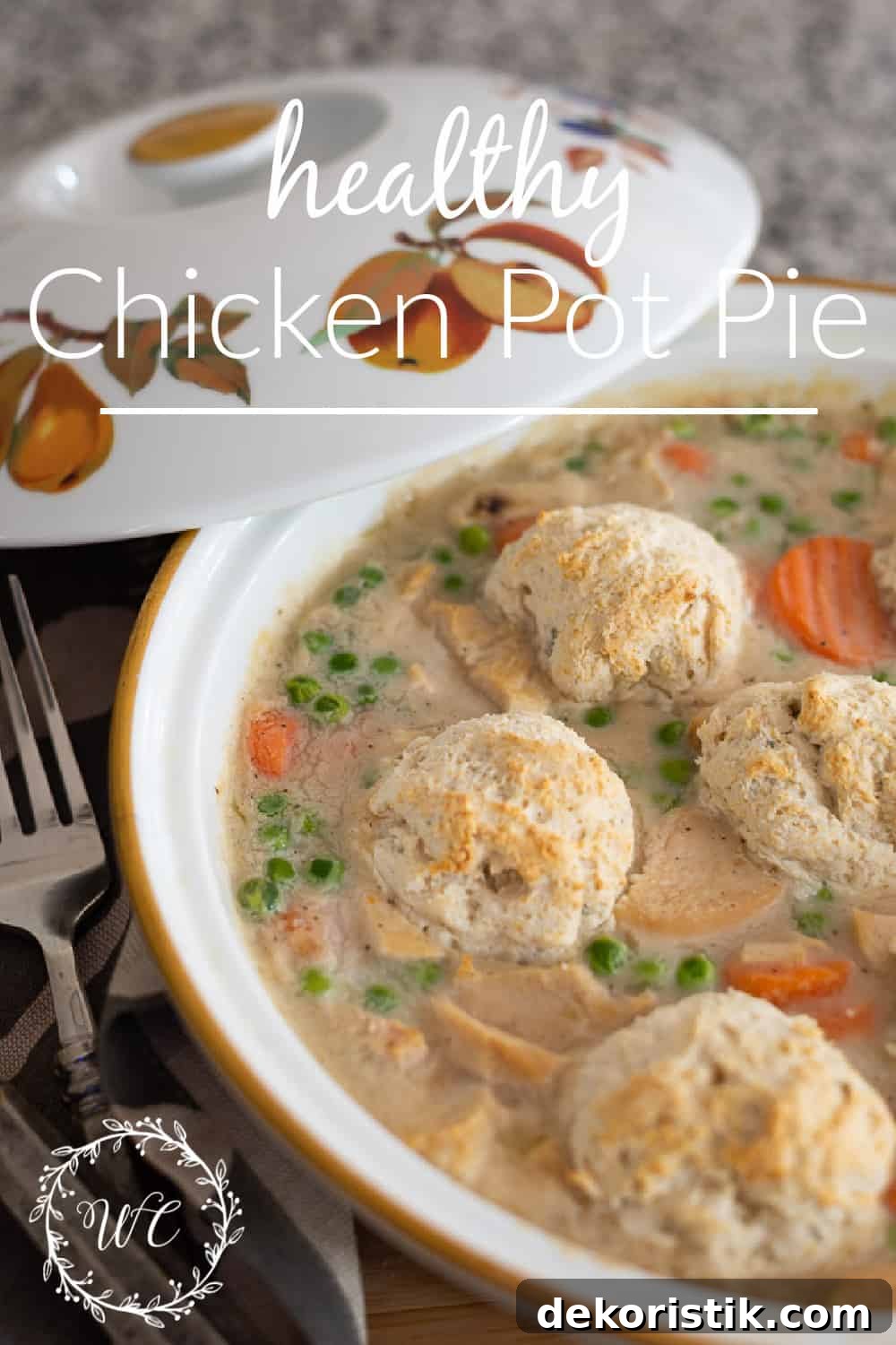 Pinterest graphic for Healthy Chicken Pot Pie