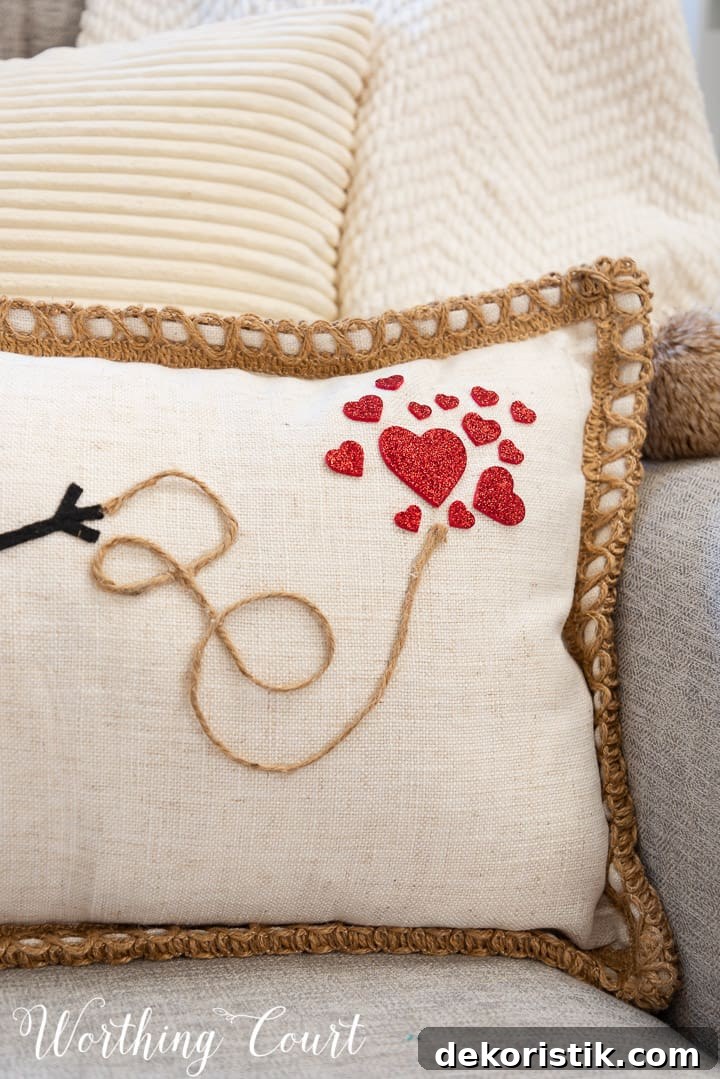 side of pillow with heart stickers