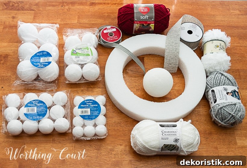 supplies need to make a Valentine's Day wreath with yarn covered styrofoam balls