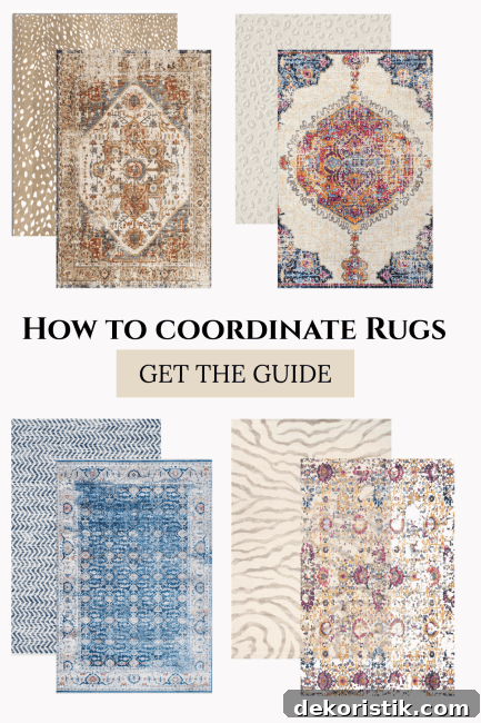 display image encouraging readers to try mixing rugs in adjoining rooms