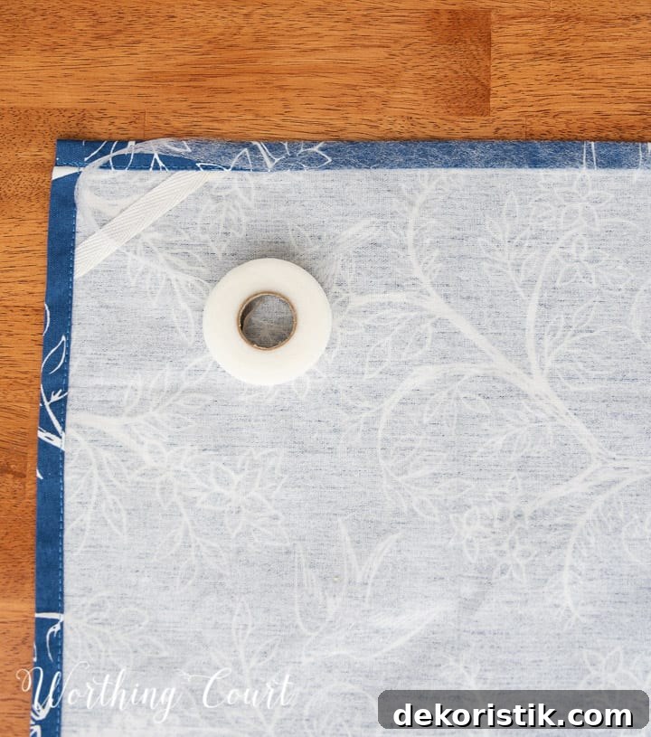 in process photo for blog post explaining how to make a no sew pillow cover