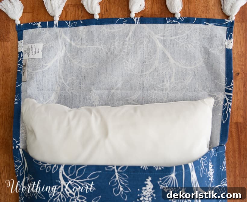 in process photo for blog post explaining how to make a no sew pillow cover