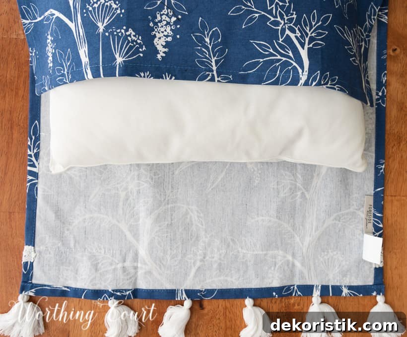 in process photo for blog post explaining how to make a no sew pillow cover