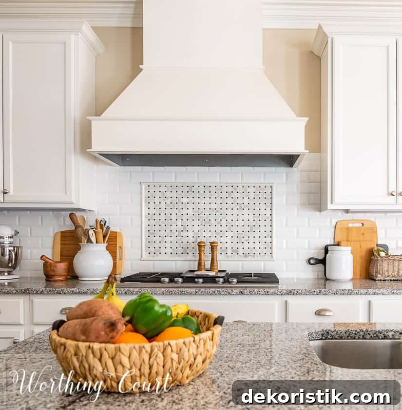 kitchen counter decorations against a white subway tile backsplash