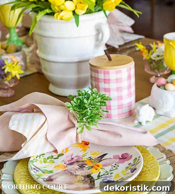 Yellow and pink Easter table decorations