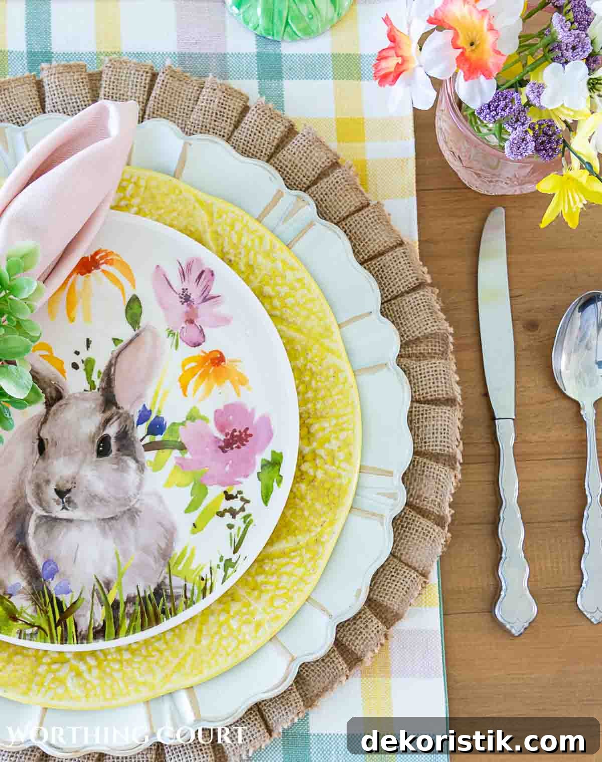 Yellow and pink Easter table decorations