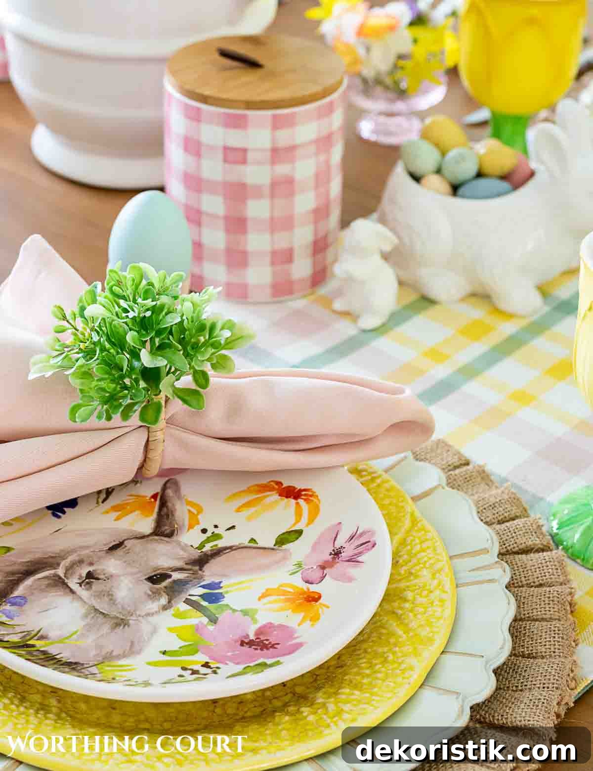 Yellow and pink Easter table decorations