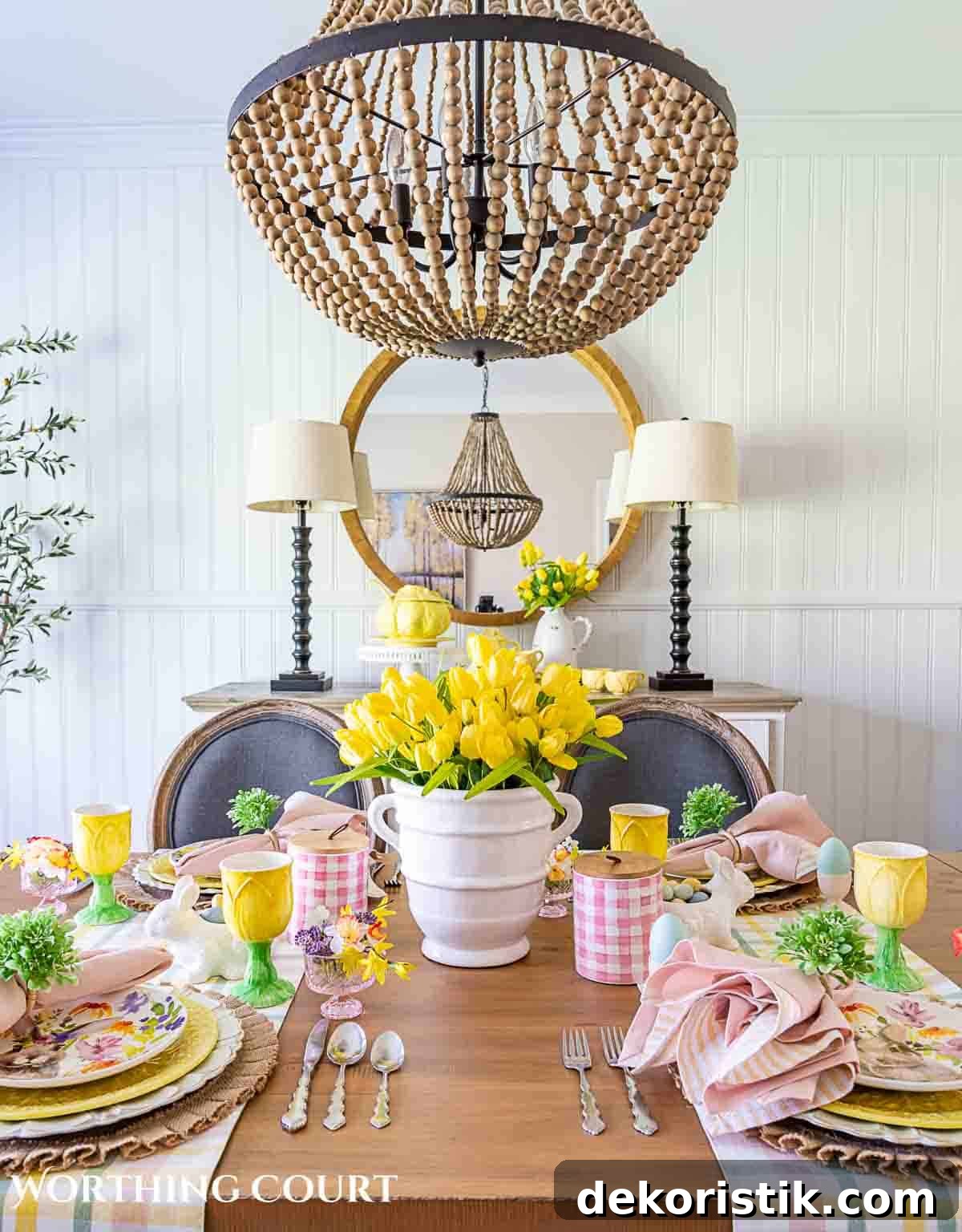 Yellow and pink Easter table decorations