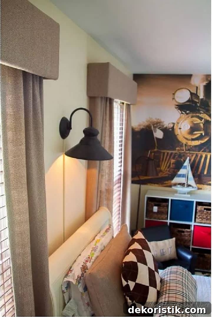 DIY Window Decor Ideas: Step-by-Step Tutorials 10 pair of tan draperies with cornices with sconce between