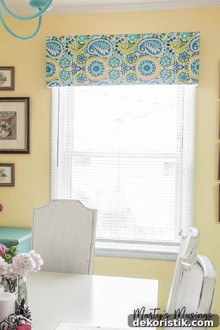 DIY Window Decor Ideas: Step-by-Step Tutorials 14 window valance with blue and yellow fabric