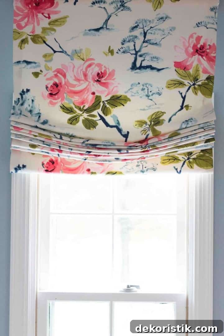 DIY Window Decor Ideas: Step-by-Step Tutorials 5 relaxed roman shade with floral fabric