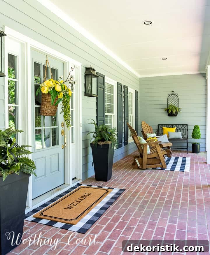 yellow green and black front porch spring and summer decor