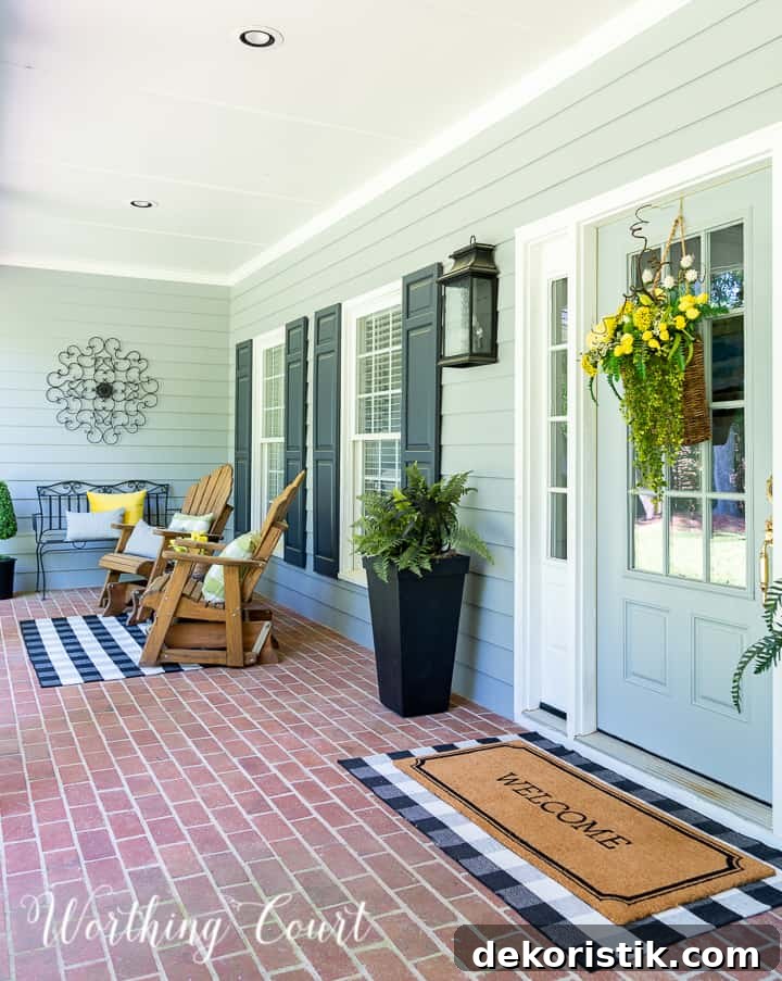yellow green and black front porch spring and summer decor