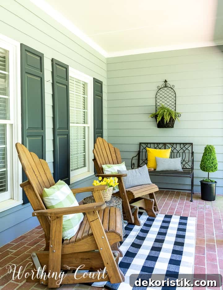 yellow green and black front porch spring and summer decor