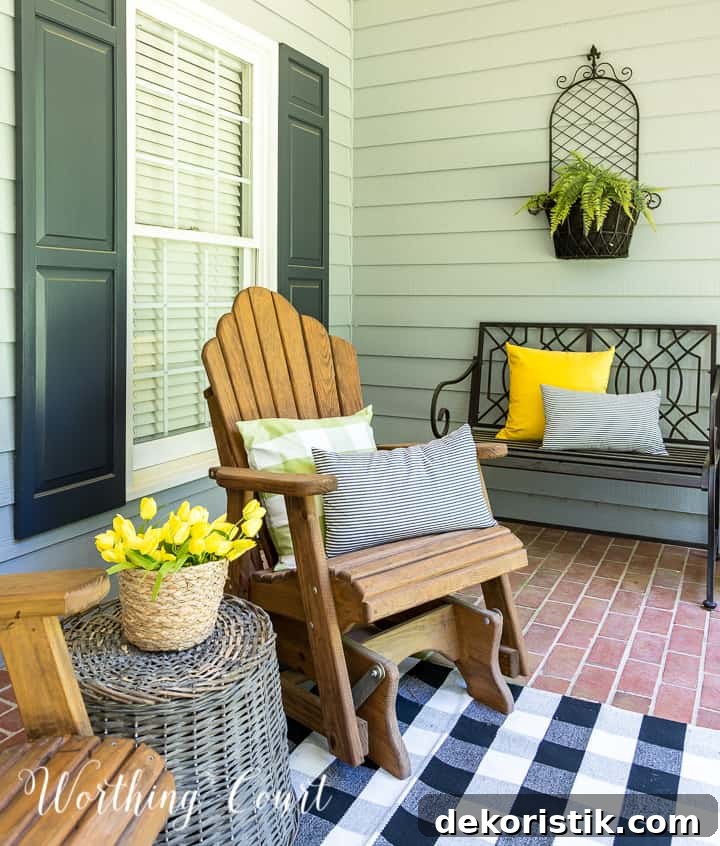 yellow green and black front porch spring and summer decor