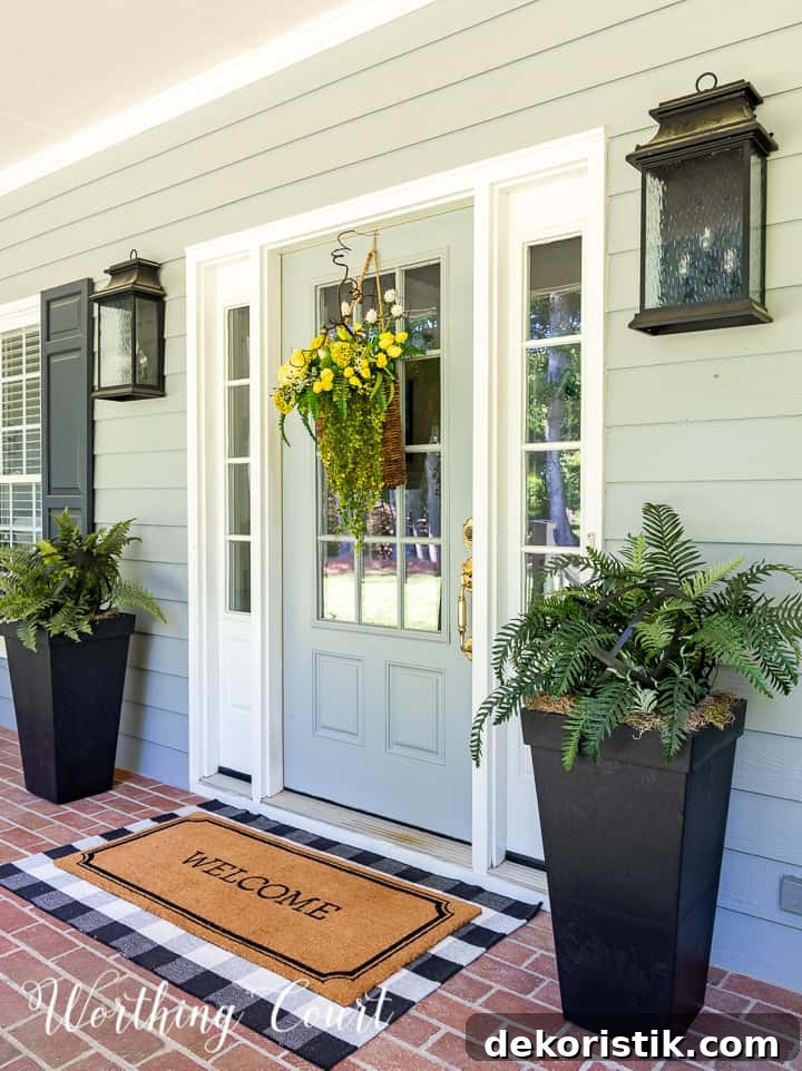 yellow green and black front porch spring and summer decor