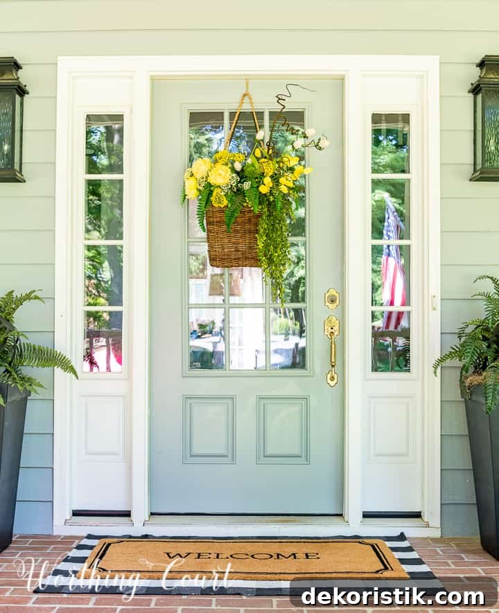 yellow green and black front porch spring and summer decor