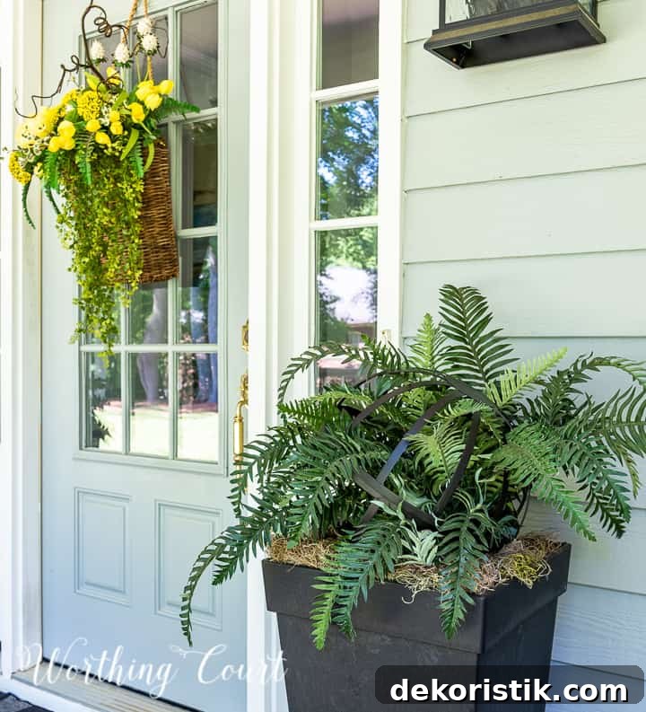 yellow green and black front porch spring and summer decor