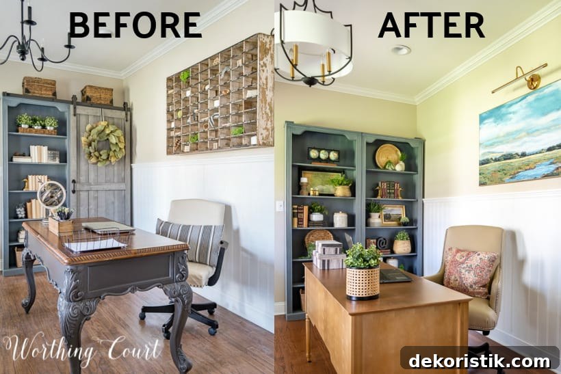 before and after photos of home office makeover