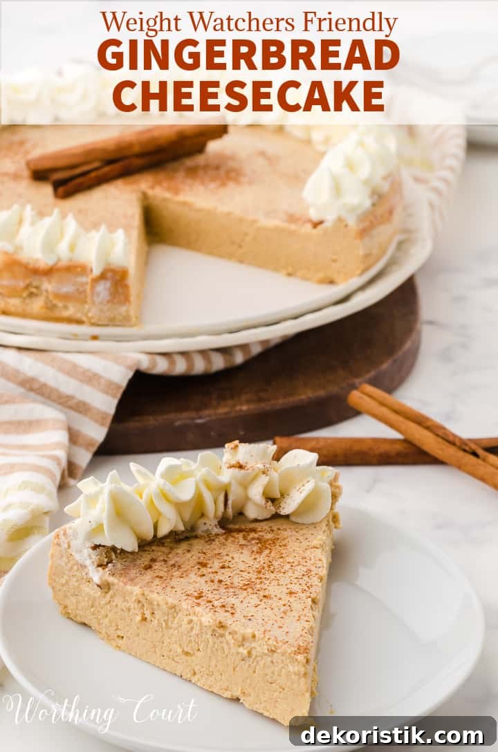 pinterest image for weight watchers friendly gingerbread cheesecake recipe