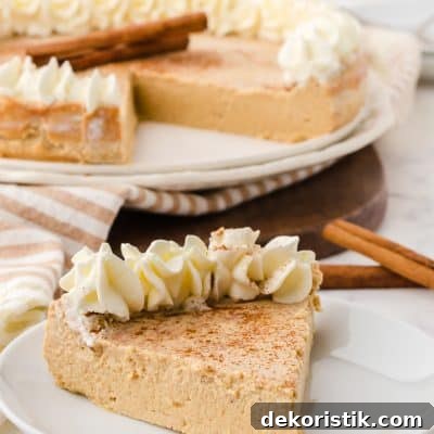 image of one piece of gingerbread cheesecake on a plate with rest of cheesecake in the background