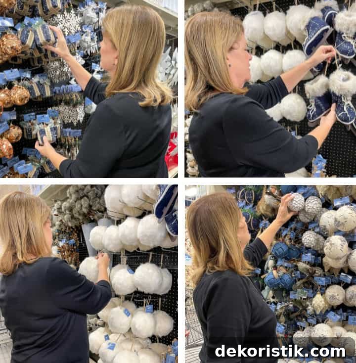 Collage of various Christmas decorations in an At Home store