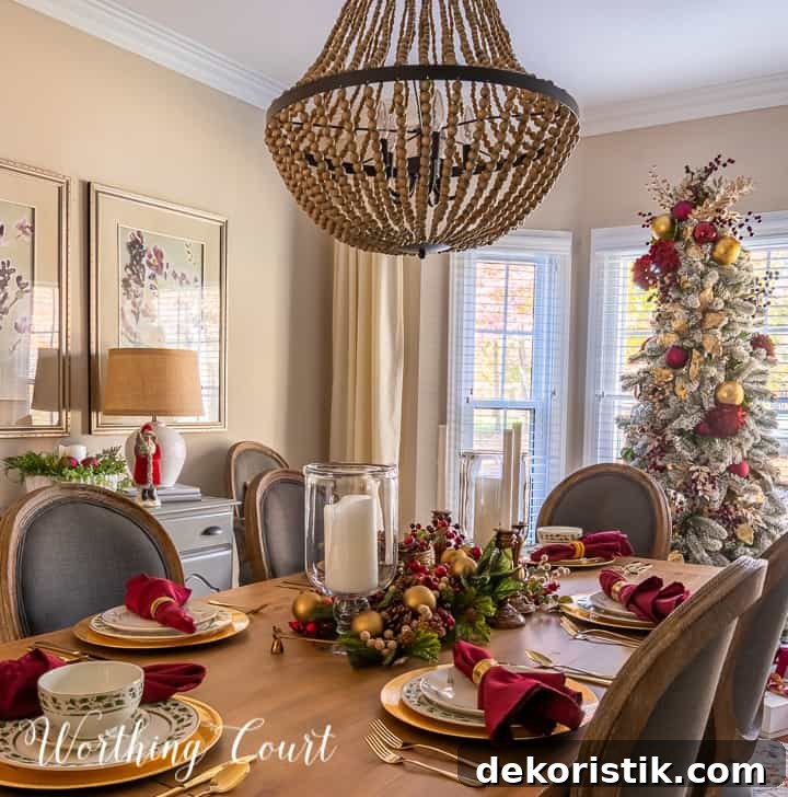 gold and burgundy Christmas tablescape