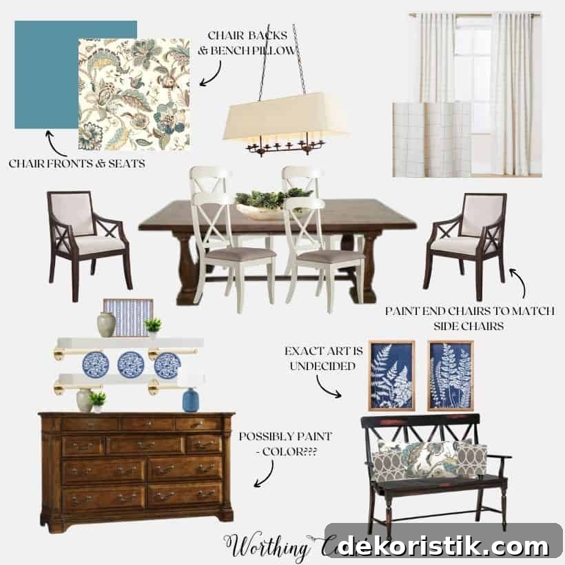 pinterest image showing details for a transitional cottage breakfast nook refresh