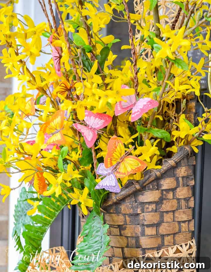 hanging basket filled with yellow flowers and greenery