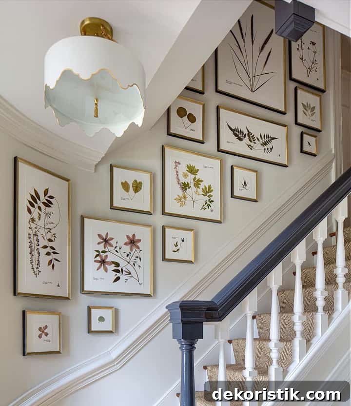 gallery wall in a stairwell and landing area