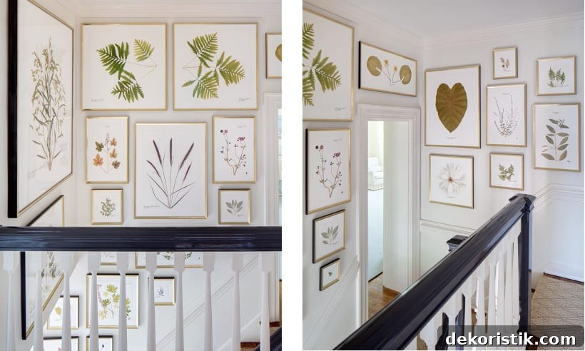 gallery wall in a stairwell and landing area