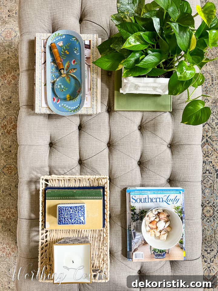 overhead view of a coffee table with summer accessories