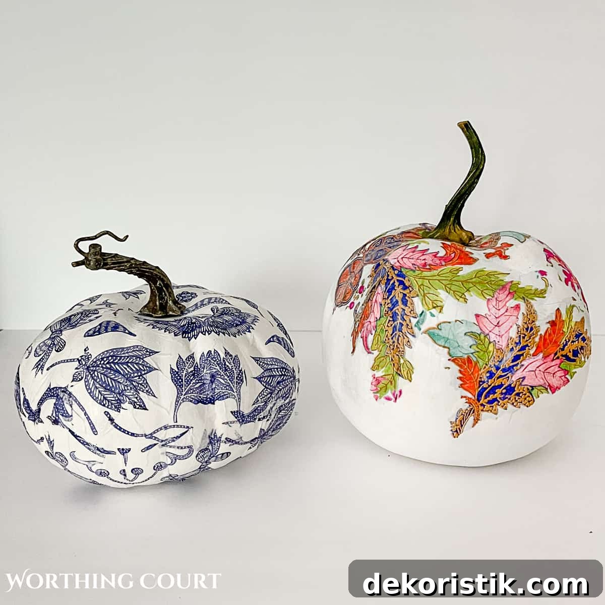 DIY Chinoiserie Pumpkins for Elegant Fall Decor 11 in process image of two diy chinoiserie pumpkins