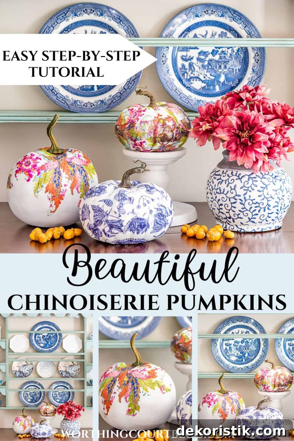 DIY Chinoiserie Pumpkins for Elegant Fall Decor 15 Pinterest graphic for making chinoiserie pumpkins