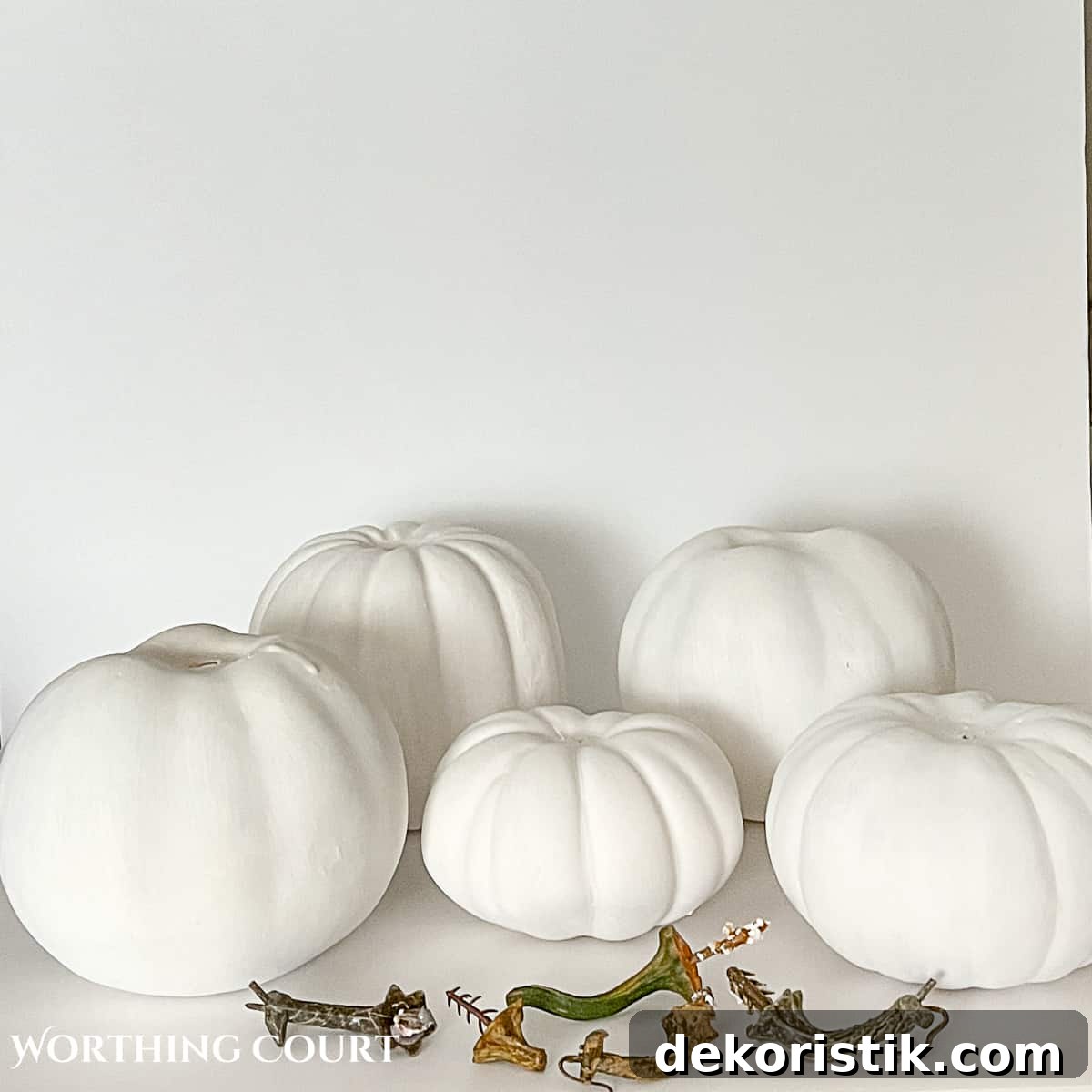 DIY Chinoiserie Pumpkins for Elegant Fall Decor 6 faux pumpkins painted white to make diy chinoiserie pumpkins