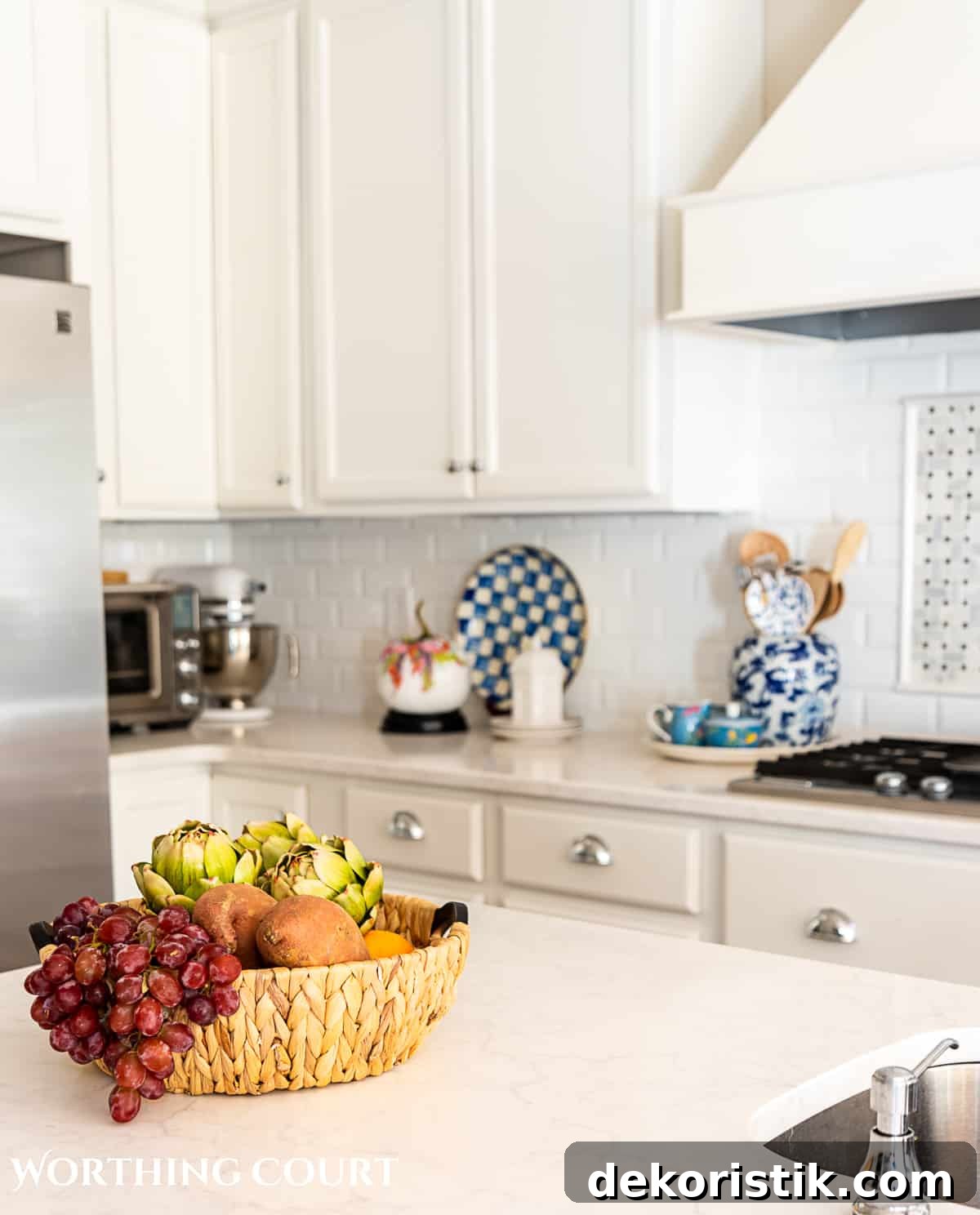 blue white and burgundy fall kitchen decorations