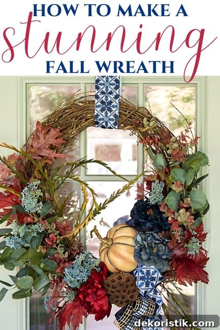 pinterest image for how to make a stunning fall wreath