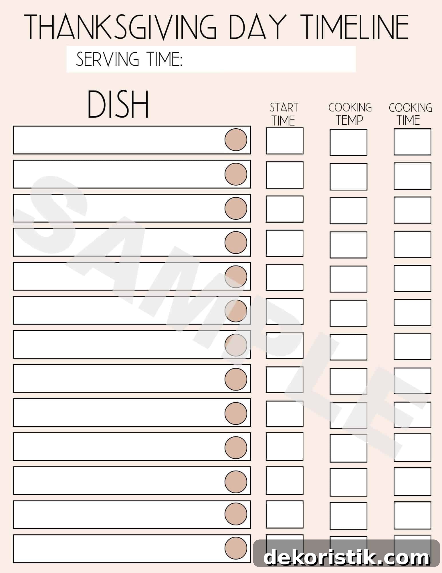 Image of printable Thanksgiving Timeline Worksheet