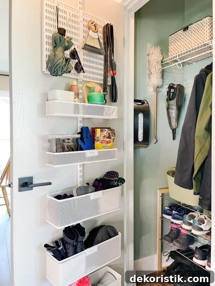 a hanging door organizer to help organize a small closet