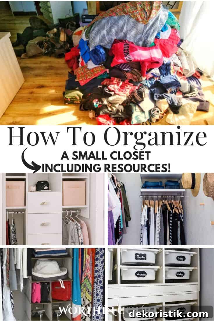 pinterest image for how to organize a small closet